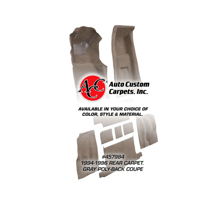 Corvette Rear Carpet, Gray Poly-Back Coupe  84, 1994-1996