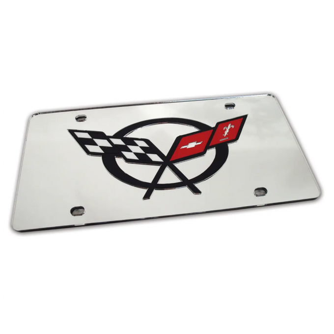 Corvette Frnt License Plate, Mirror with Bk C5 Logo, 1997-2004