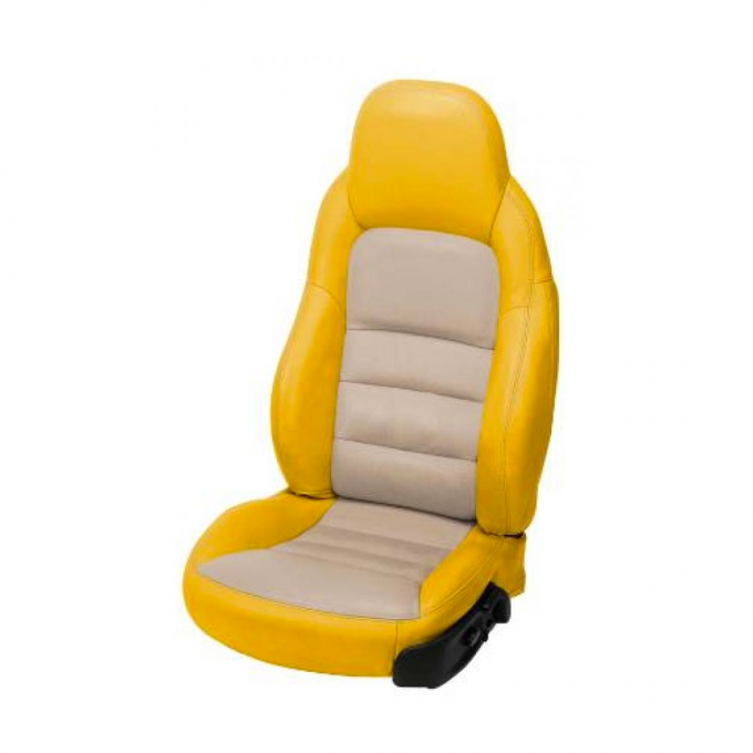 Corvette 2-Tone Leather Standard Seat Covers, Velocity Yellow/Cashmere, 2005-2013