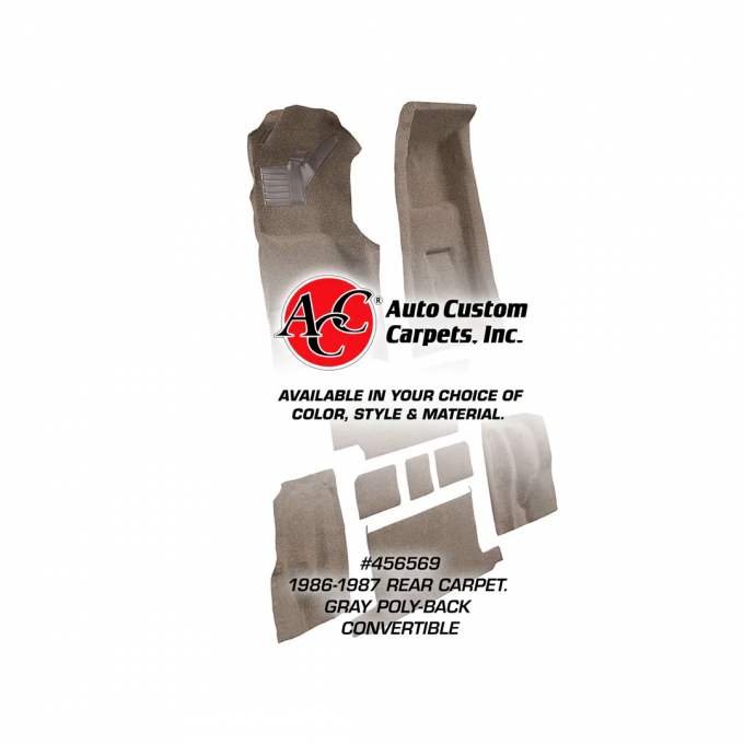 Corvette Rear Carpet, Gray Poly-Back Convertible  69, 1986-1987