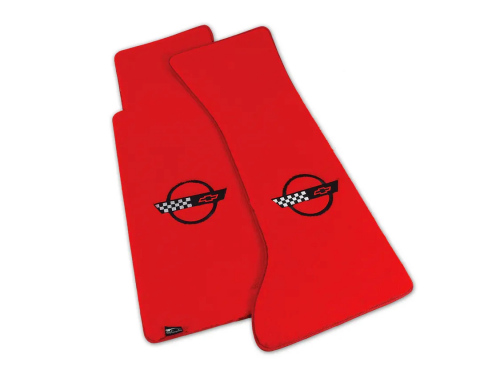 Corvette Mats, Velourtex Red with C4 Black, 1991-1994