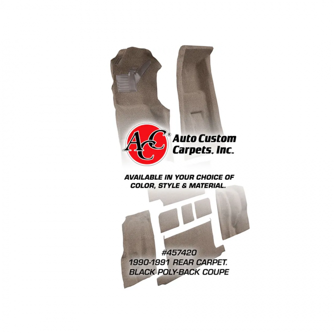 Corvette Rear Carpet, Black Poly-Back Coupe 20, 1990-1991
