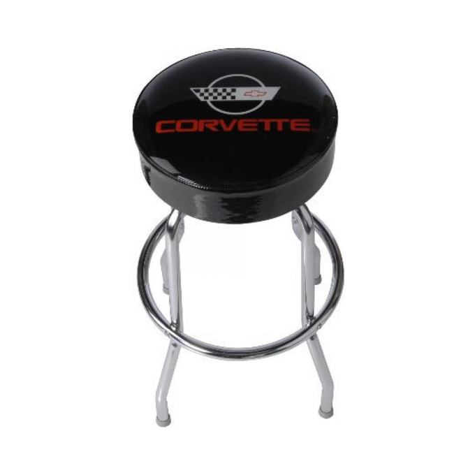 Corvette Stool, Black with Back Rest, C4 Emblem