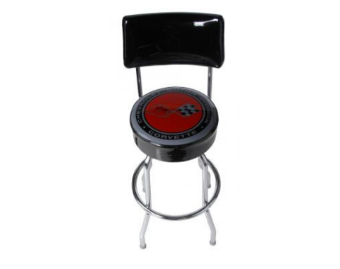 Corvette Stool, Black with Back Rest, C3 Emblem