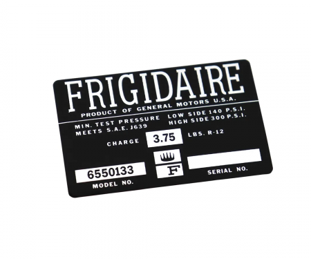 Corvette Decal, Air Conditioning Compressor Frigidaire, 1964-1965