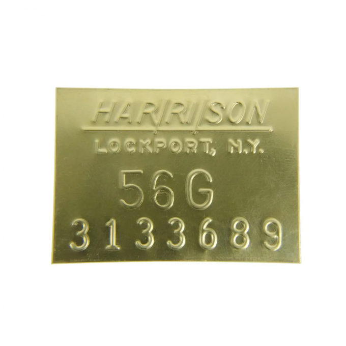 Corvette Radiator ID Plate, Brass Dated, 1953-1960