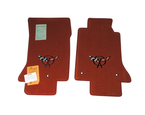 Corvette Mats, Torch Red with Black Applq, 2000-2004