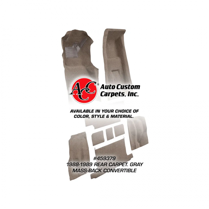 Corvette Rear Carpet, Gray Mass-Back Convertible  79, 1988-1989