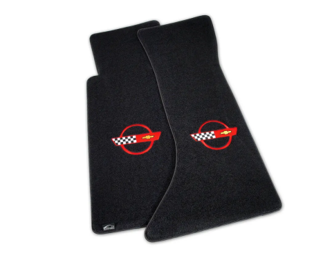 Corvette Mats, Velourtex Black with C4 Red, 1984-1990