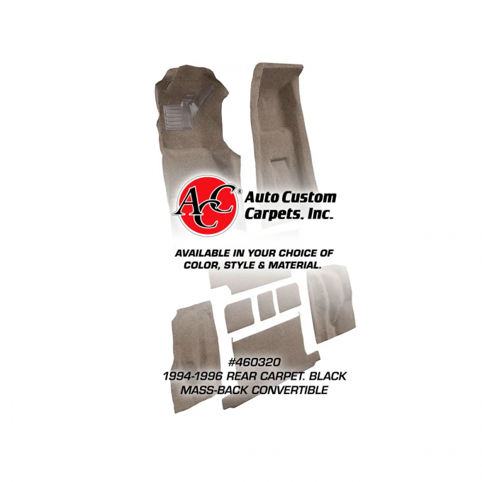 Corvette Rear Carpet, Black Mass-Back Convertible 20, 1994-1996