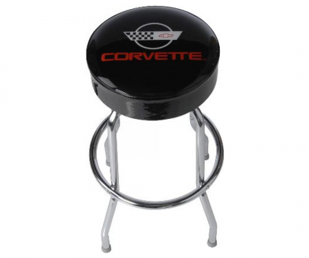 Corvette Stool, Black with Back Rest, C4 Emblem