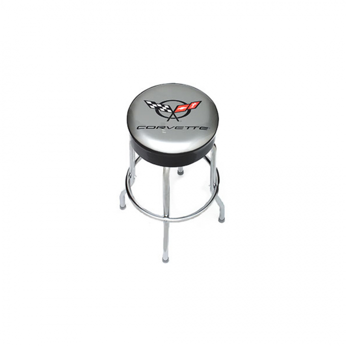 Corvette Stool, Black with Back Rest, C5R Racing Emblem