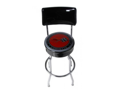 Corvette Stool, Black with Back Rest, C3 Emblem