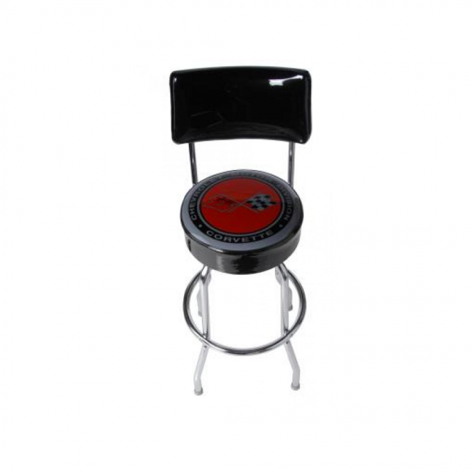 Corvette Stool, Black with Back Rest, C3 Emblem