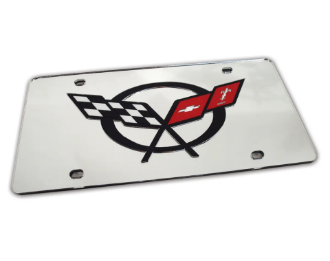 Corvette Frnt License Plate, Mirror with Bk C5 Logo, 1997-2004
