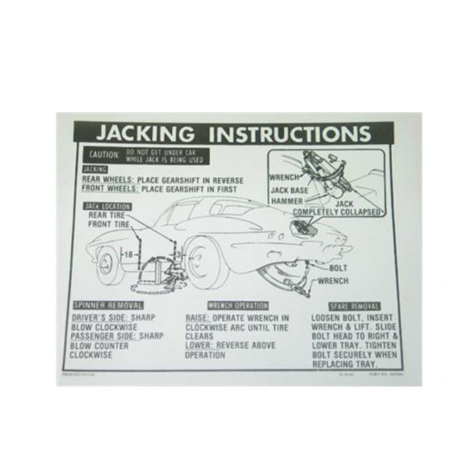 Corvette Decal, Jack Instructions with 36 Gallon Tank & Knock Off Wheels, 1963-1966