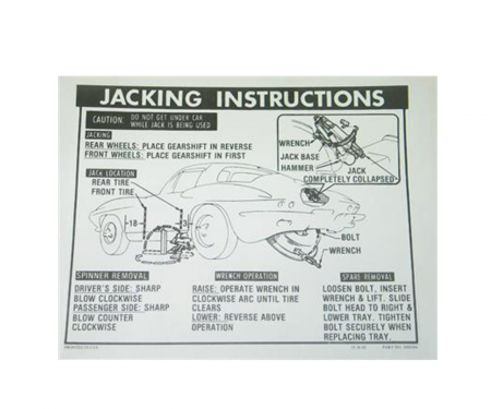 Corvette Decal, Jack Instructions with 36 Gallon Tank & Knock Off Wheels, 1963-1966