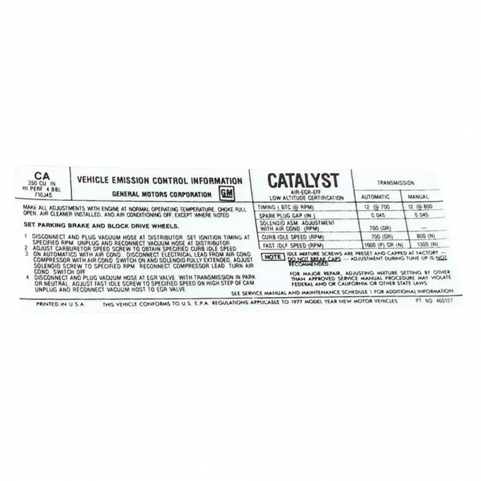 Corvette Decal, Emission L82, 1977