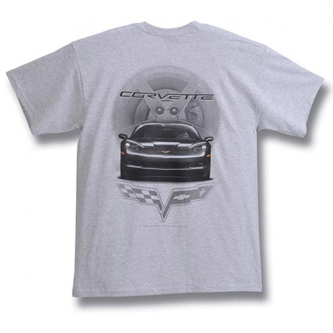 Corvette T-Shirt, Black C6 Front View, Gray