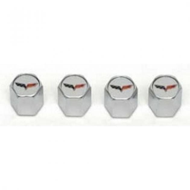 Corvette C6 Logo Valve Stem Caps, Chrome