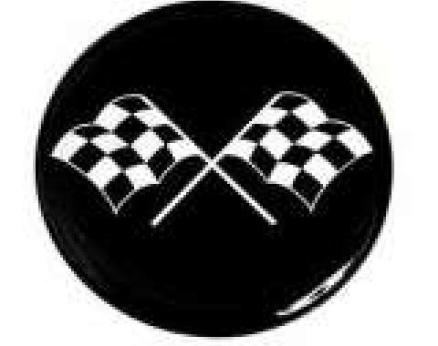 Corvette Wheel Spinner Emblem Set, With Crossed-Flags Design, 1-3/4", Black, 1976-1987