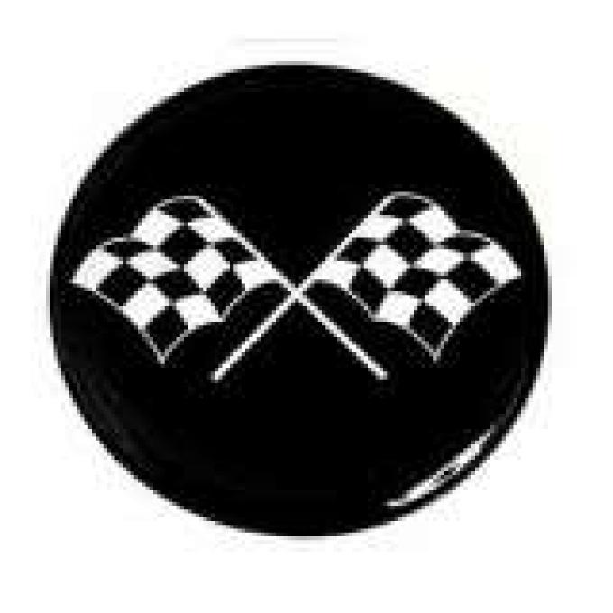 Corvette Wheel Spinner Emblem Set, With Crossed-Flags Design, 1-3/4", Black, 1976-1987