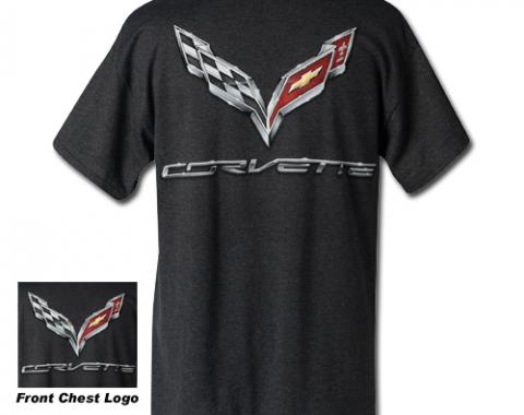 Corvette C7 Corvette Logo Flag T-Shirt, Charcoal