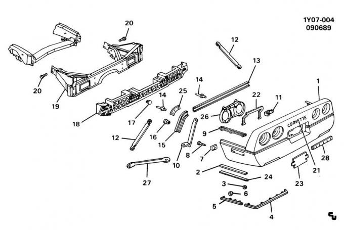 Corvette Bumper Fascia Face Reinforcement, Rear, 1989-1996