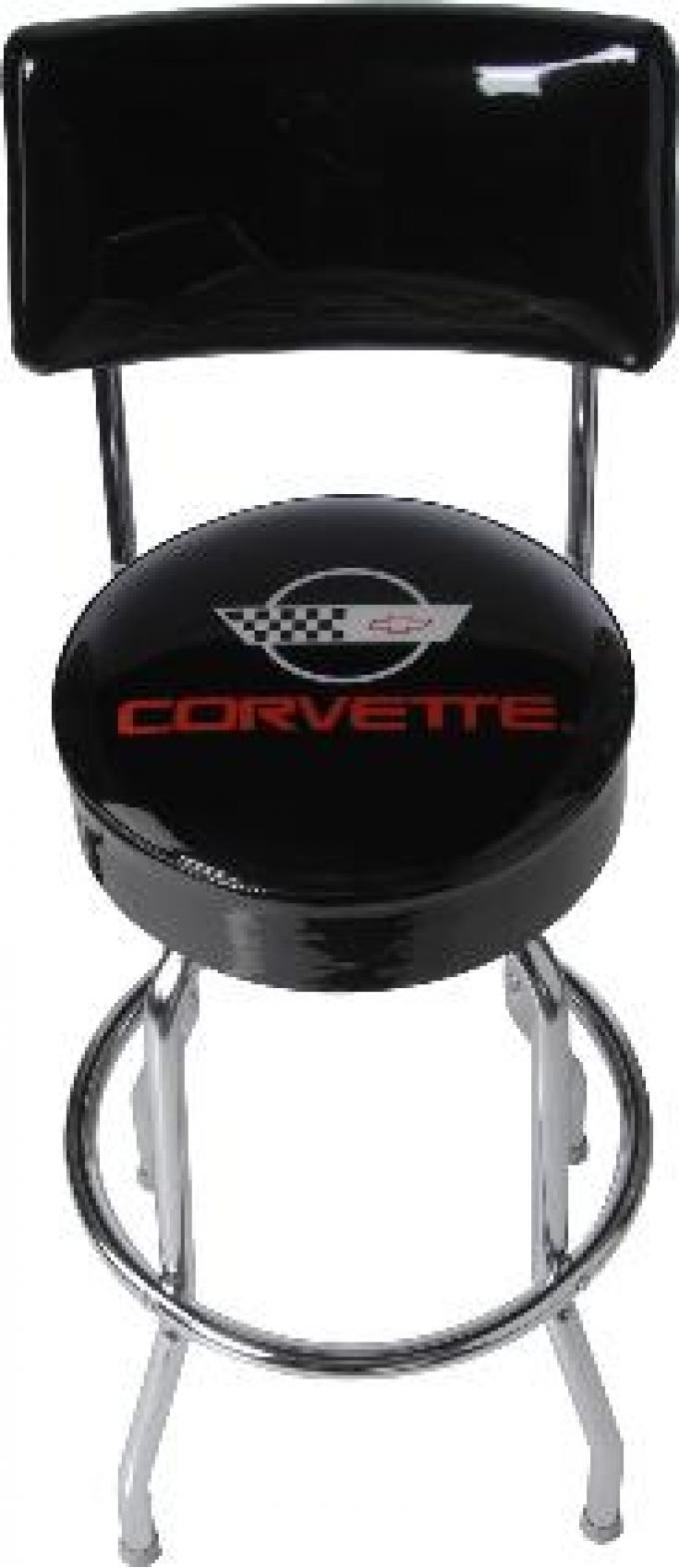Corvette Stool, Black with Back Rest, C4 Emblem