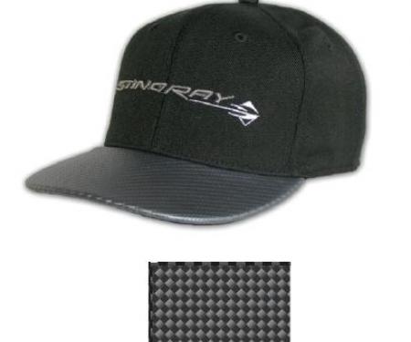 Corvette C7 Horizontal Stingray Fitted Cap with Silver Simulated Carbon Fiber Bill