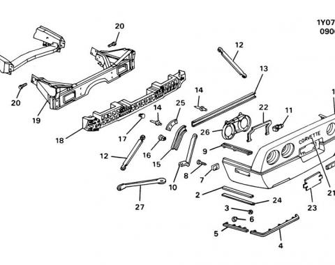 Corvette Bumper Fascia Face Reinforcement, Rear, 1989-1996