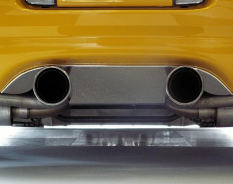 American Car Craft Exhaust Filler Panel Polished Borla Stinger Dual 4" Round Pipes 032007