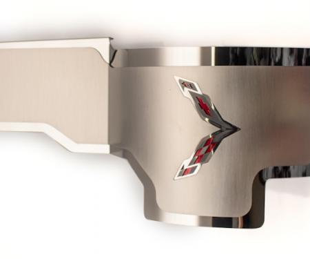 2014-2019 C7 Corvette - Alternator Cover Crossed Flags Emblem - Stainless Steel, CHOOSE COLOR 053100