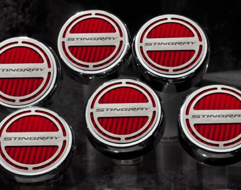 2008-2018 Chrysler 300 Fluid Cap Cover Set 6pc Stingray Font Carbon Fiber Blue | Blue Carbon Fiber