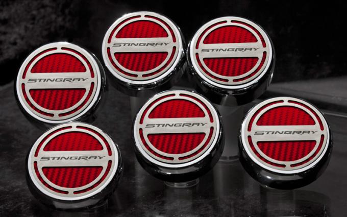 2008-2018 Chrysler 300 Fluid Cap Cover Set 6pc Stingray Font Carbon Fiber Black | Black Carbon Fiber