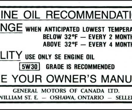 Corvette Canadian Oil Change Decal, 1968-1969