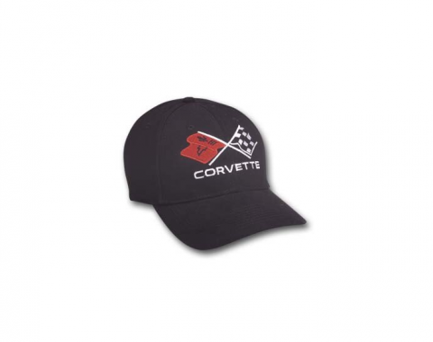 Corvette Crossflags Logo Cap, with C3 Logo, Black