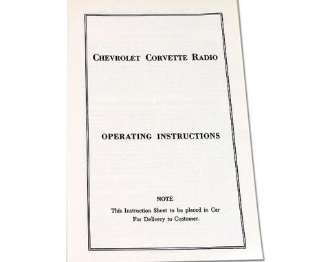 Corvette Card, Radio Instruction, 1953-1957