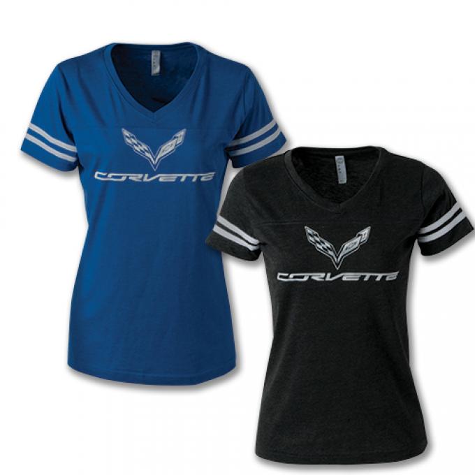 Ladies C7 Corvette Football Jersey Tee