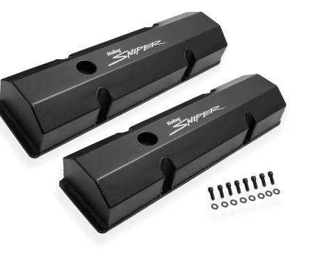 Holly Sniper EFI Valve Cover, Fabricated Aluminum, SBC, Perimeter Bolt, Flat Top, Black 890010B