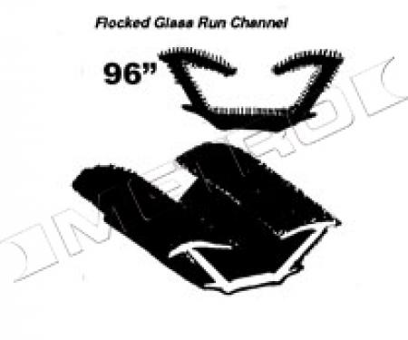 Flocked Glass Run Channel, for Models with Framed Side Glass, 96" Piece, 1965-1967