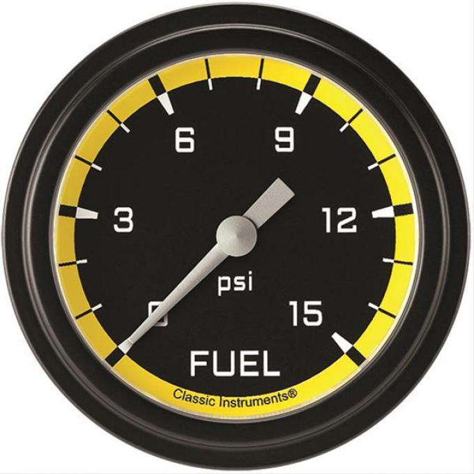 Classic Instruments Autocross Yellow 2 5/8" Fuel Pressure Gauge, 15 Psi AX345YBLF