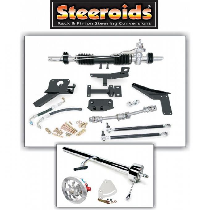 Corvette Rack & Pinion Conversion Kit, Steeroids, With Manual Steering, Black Powder Coated Column, 1953-1957