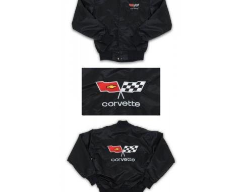 Corvette Satin Jacket, With C3 1982 Logo, Black