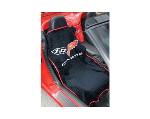 Corvette Seat Armour™ Towels, Ebony, With C6 Logo, 2005-2013