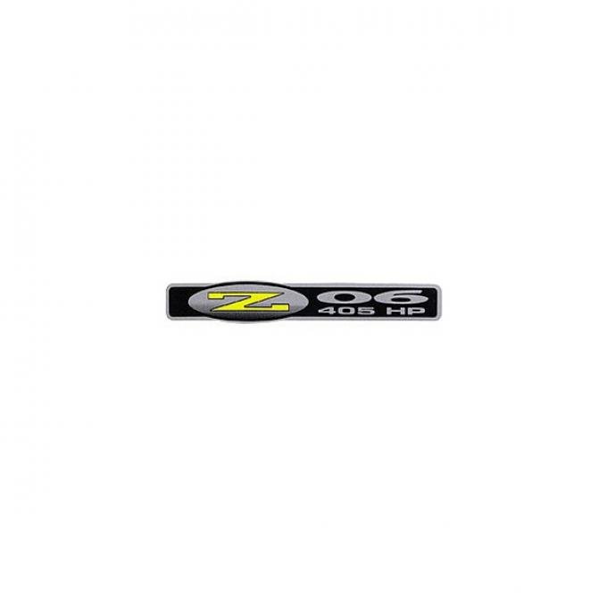 Corvette Z06 Fender Emblem Decal, 405hp, Silver/Black/Yellow, 2002-2003