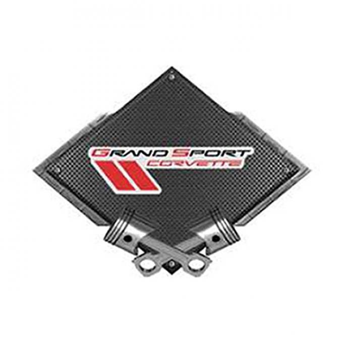 Corvette Grand Sport Emblem Metal Sign, Black Carbon Fiber,Crossed Pistons, 25" X 19"