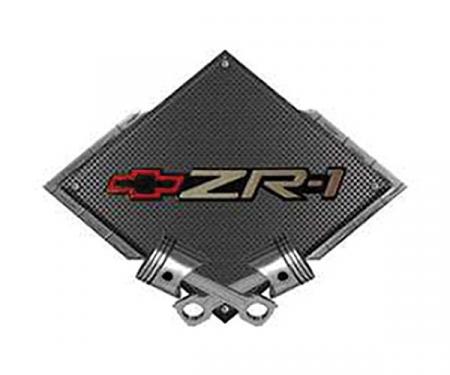 Corvette ZR1 Emblem Metal Sign, Black Carbon Fiber, CrossedPistons, 25" X 19"