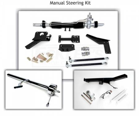 Corvette Rack & Pinion Conversion Kit, Steeroids, Manual Black Column With Headers, 1955-1957