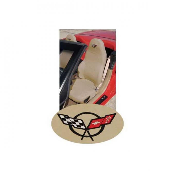 Corvette Seat Slip Covers, Tan, With Embroidered C5 Logo, 1997-2004